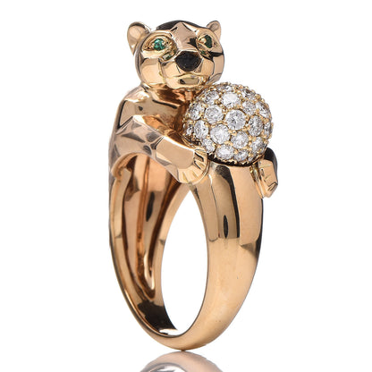 Cartier 18K Yellow Gold Diamond Onyx Emerald Panthère De Ring 53 6.25 3 of 12