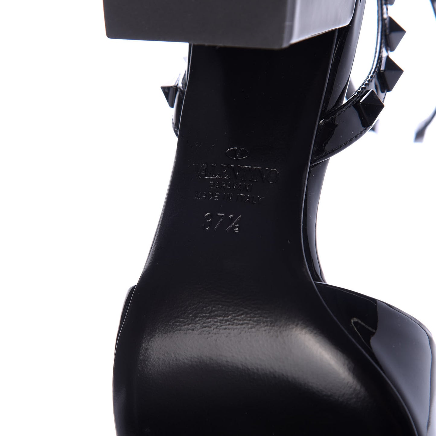 Patent Rockstud Block Ankle Strap 60mm Sandals 37.5 Black