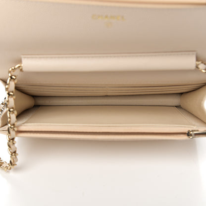 Chanel Caviar Quilted Wallet On Chain WOC Light Beige 4 of 13