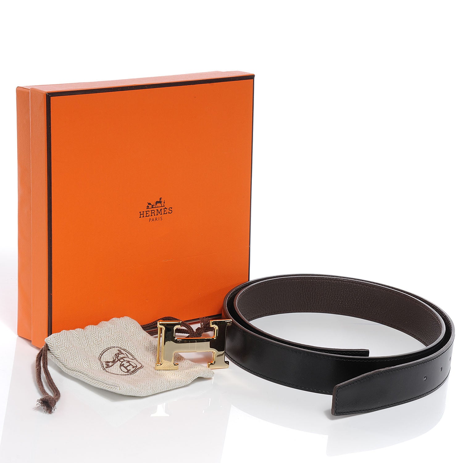 Hermes Box Clemence Reversible Constance 32mm H Belt 100 Noir Ebene 5 of 6