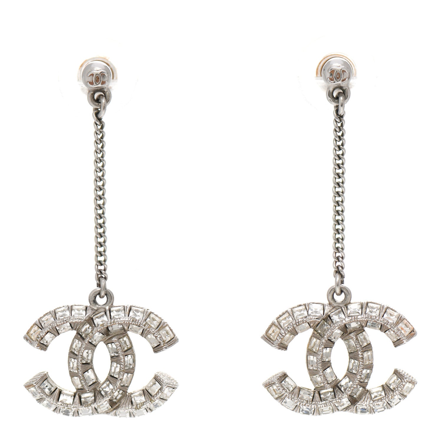 Chanel Baguette Crystal CC Drop Earrings Silver 1 of 6