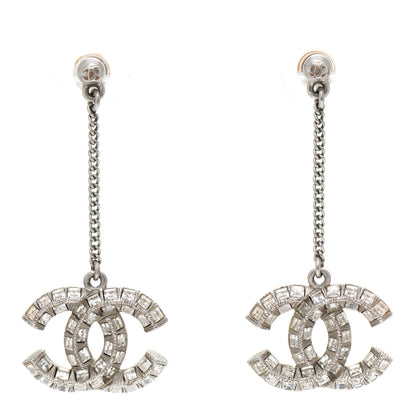 Chanel Baguette Crystal CC Drop Earrings Silver 1 of 6