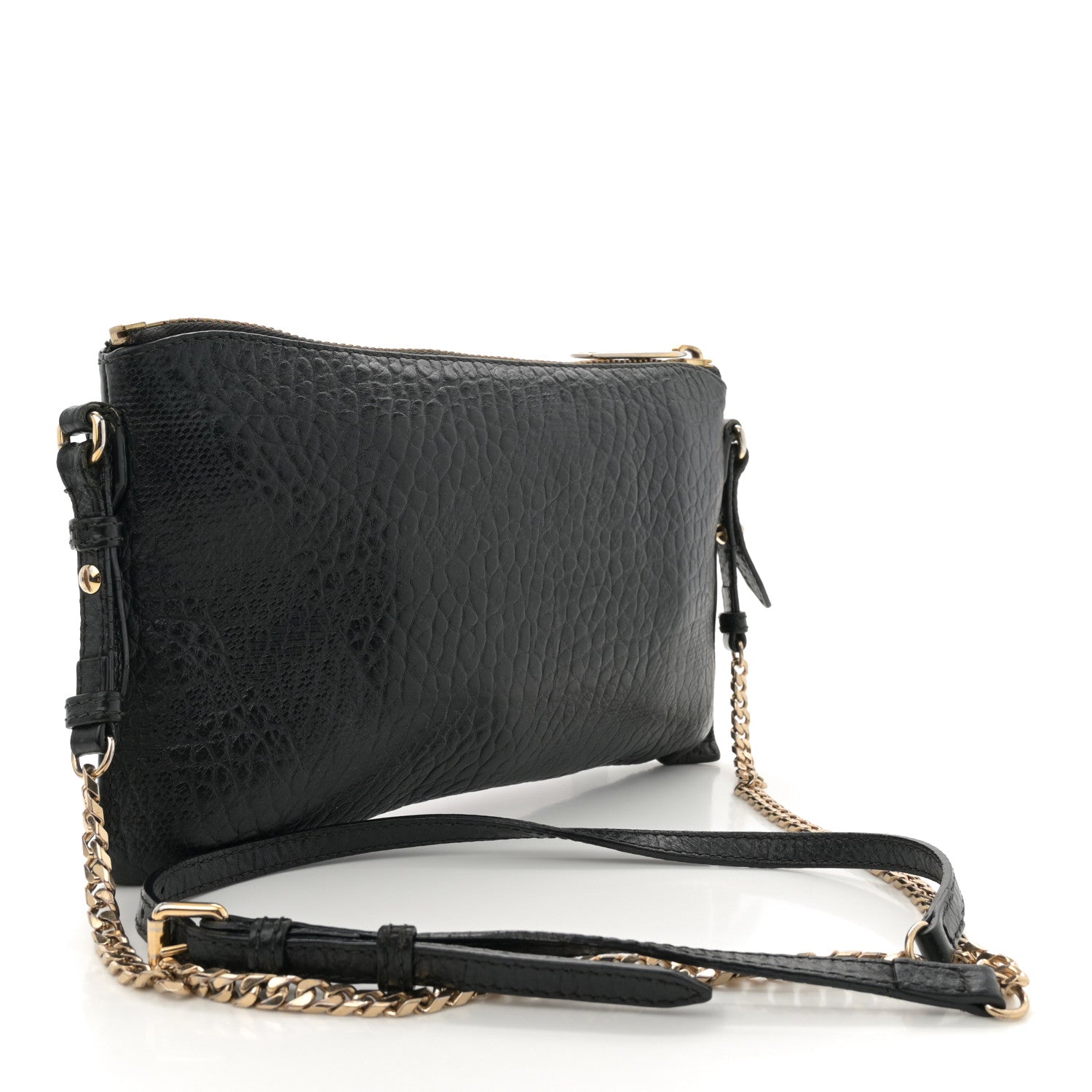 Burberry Signature Grain Calfskin Check Embossed Peyton Crossbody Clutch Bag Black 3 of 14