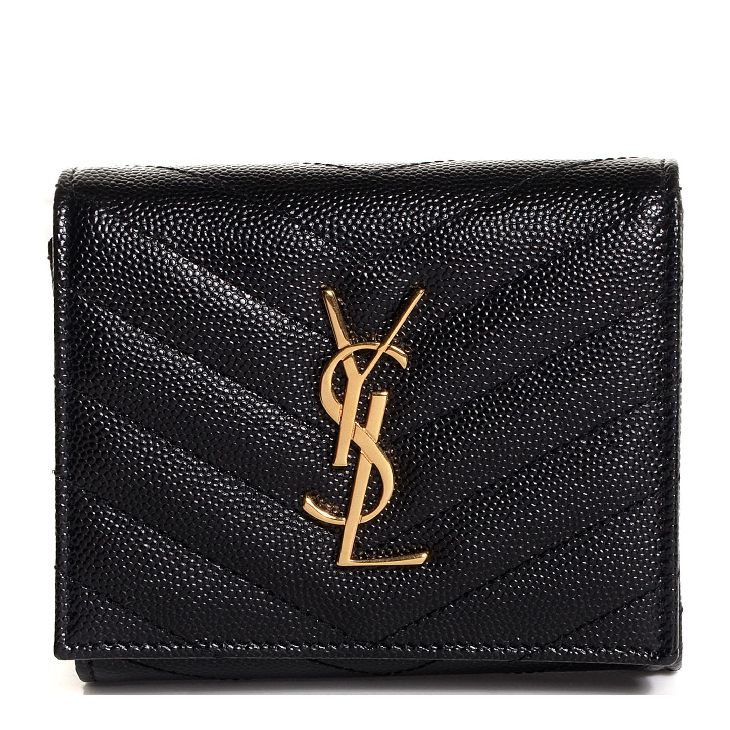 Grain De Poudre Matelasse Chevron Monogram Compact Wallet Black