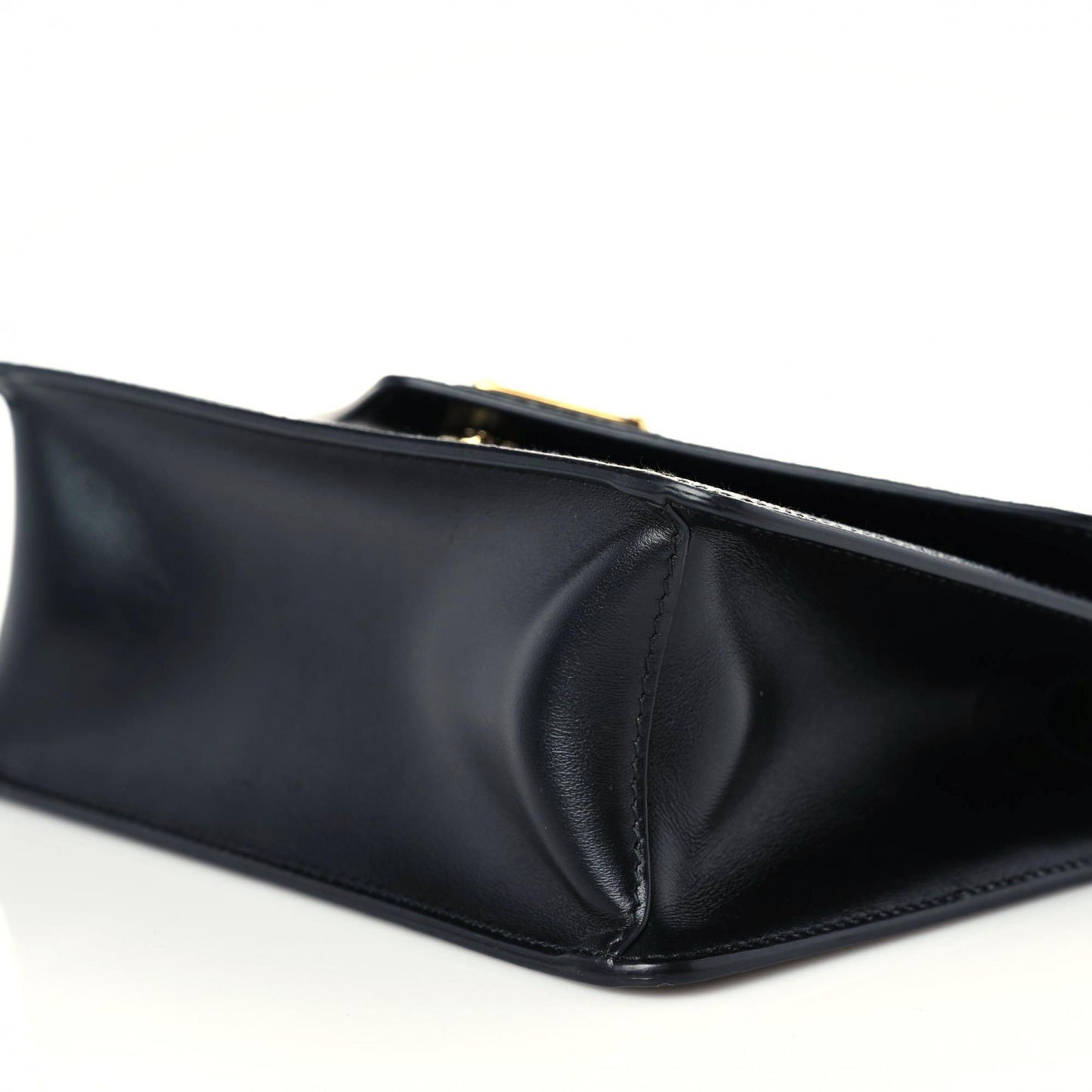 Saffiano Soft Calfskin Metal Triangle Logo Envelope Chain Shoulder Bag Black