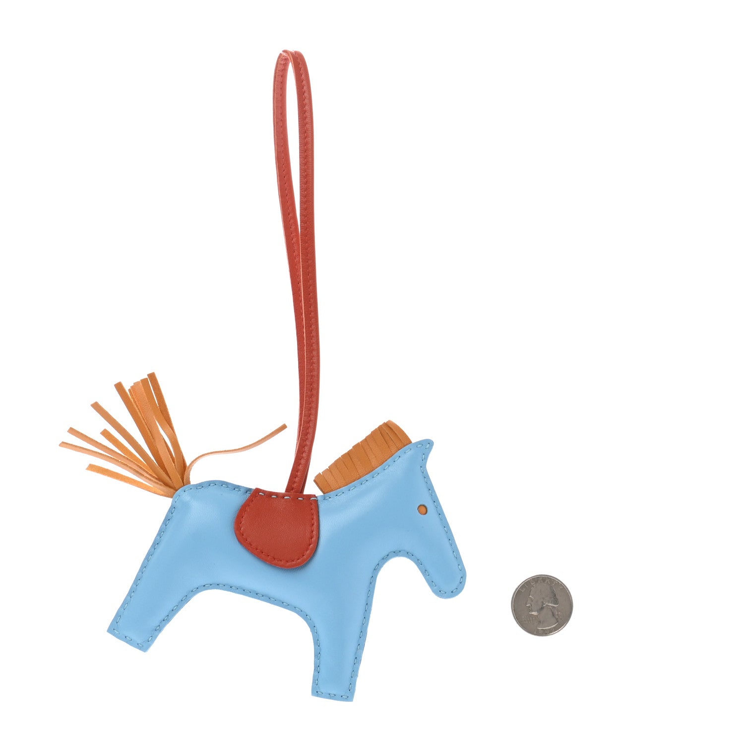 Hermes Milo Lambskin Grigri Rodeo Horse Bag Charm MM Celeste Naturel Bouton D'Or Cornaline 2 of 4