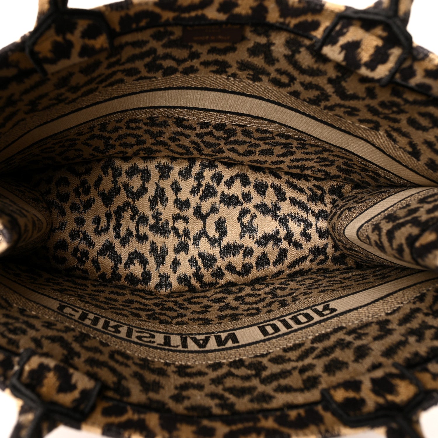 Christian Dior Canvas Mizza Embroidered Large Leopard Book Tote Beige 5 of 10