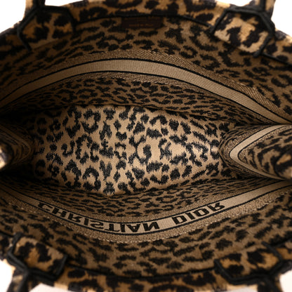 Christian Dior Canvas Mizza Embroidered Large Leopard Book Tote Beige 5 of 10