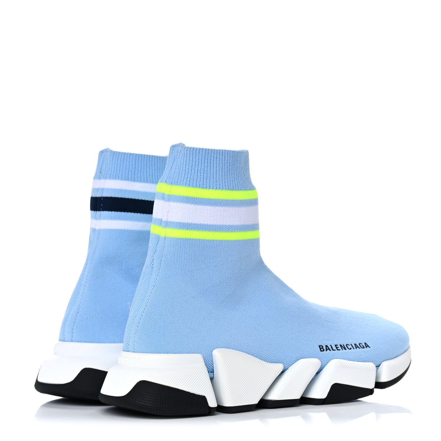 Balenciaga Technical 3D Recycled Knit Striped Womens Speed 2.0 Sneakers 40 Airy Blue Navy Fluorescent Yellow 4 of 8