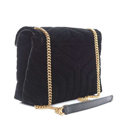 Saint Laurent Velvet Y Quilted Monogram Small Loulou Chain Satchel Black 2 of 9