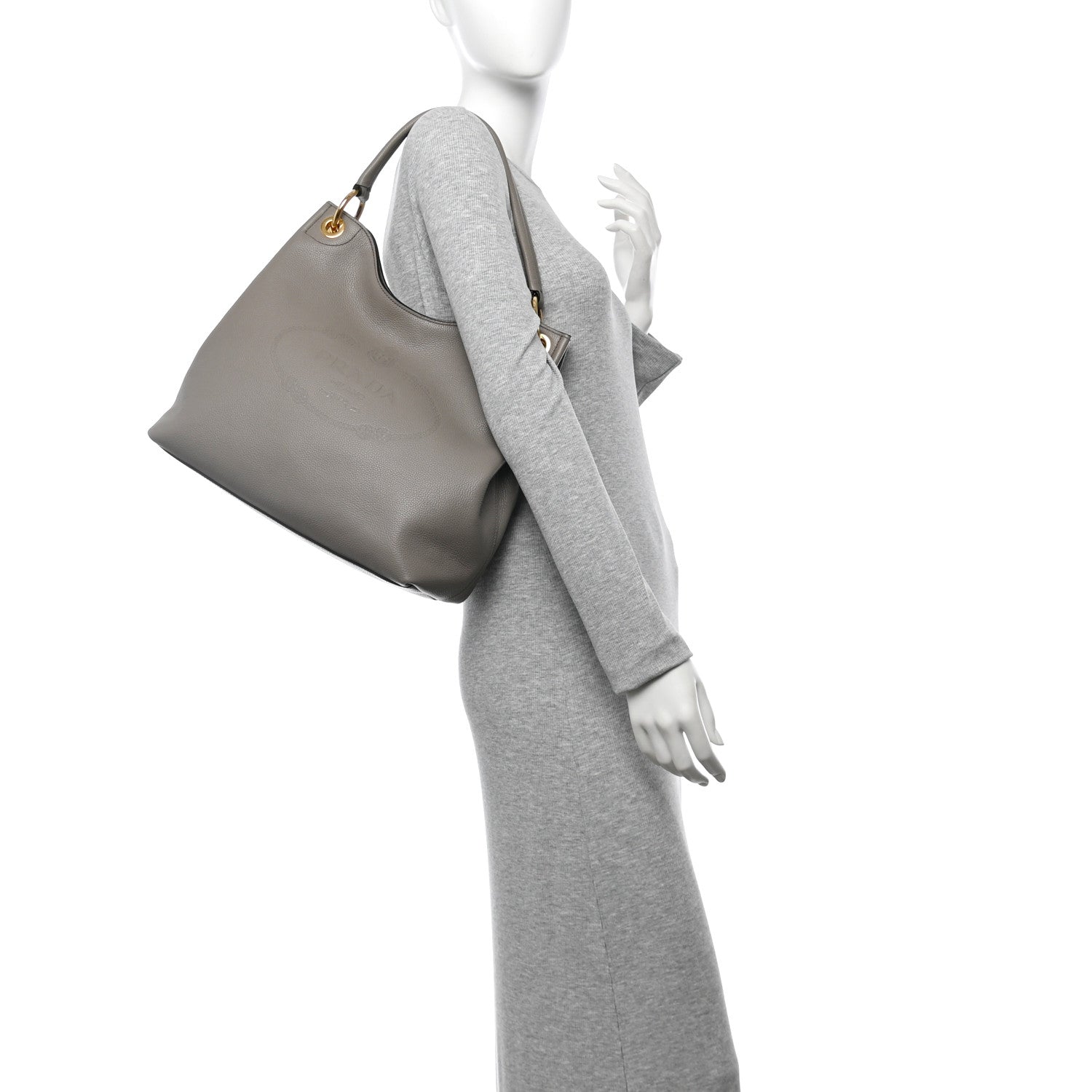 Prada Vitello Daino Logo Hobo Argilla 3 of 10