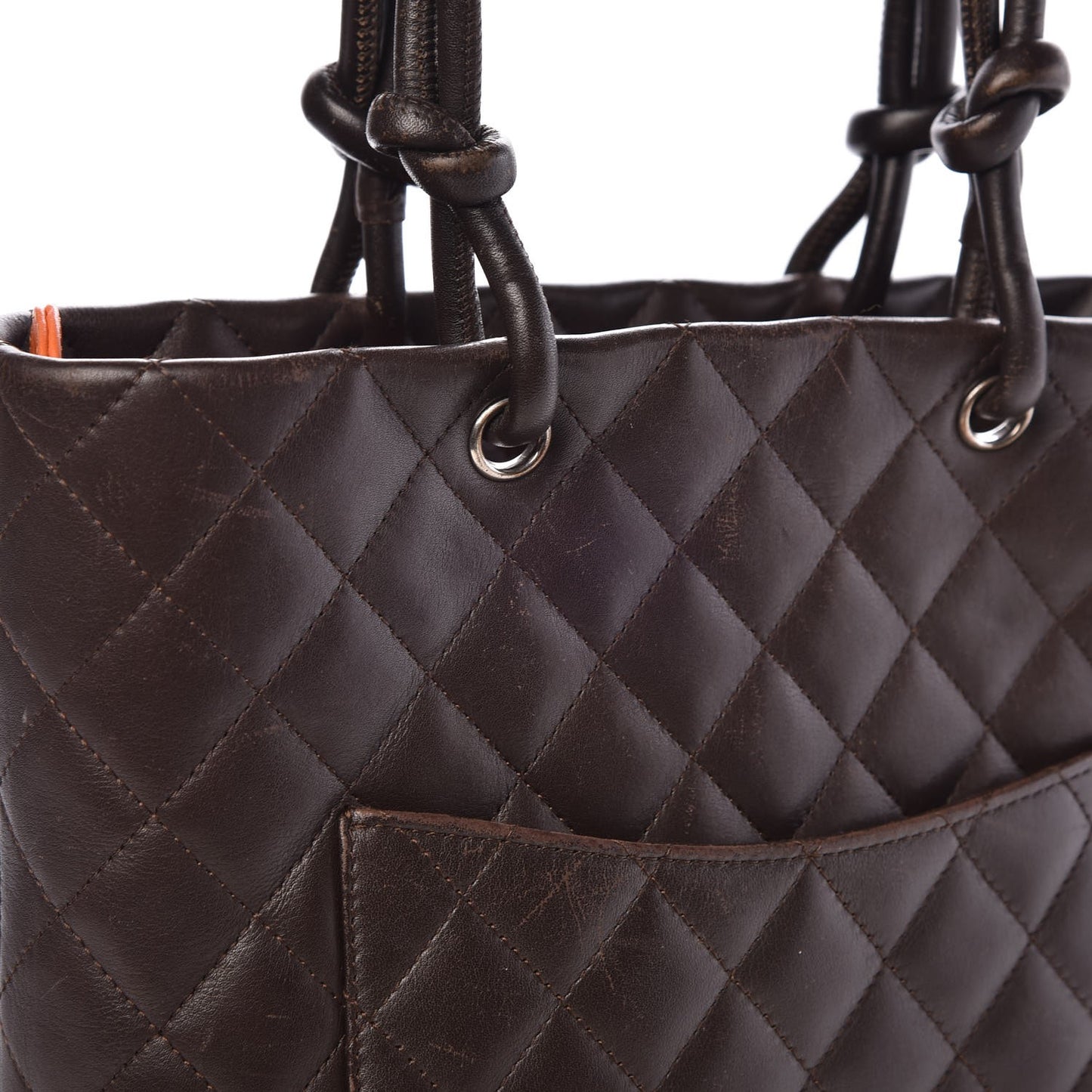 Calfskin Quilted Medium Cambon Tote Brown