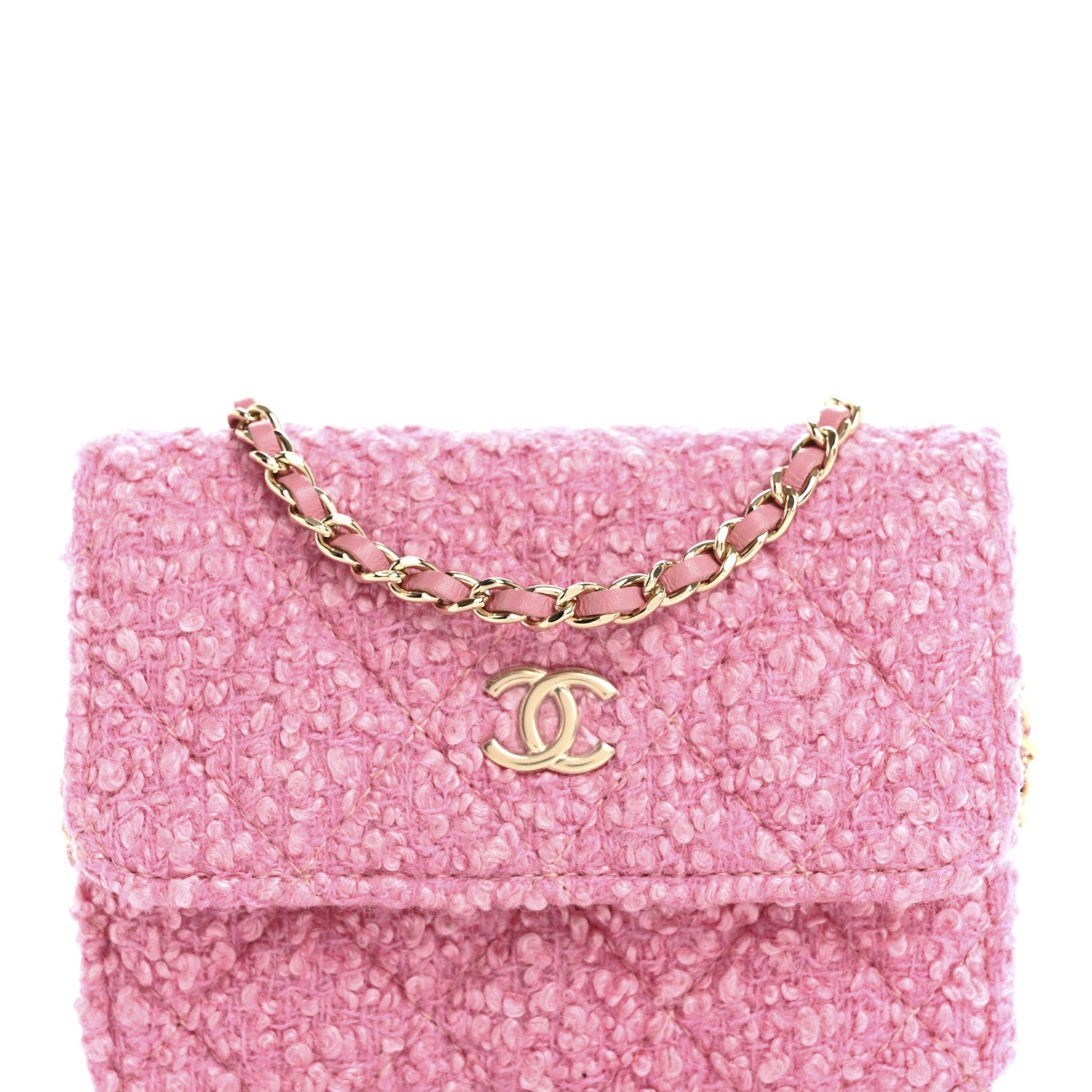 Chanel Tweed Quilted Flap Chain Waist Bag Pink 9 of 11