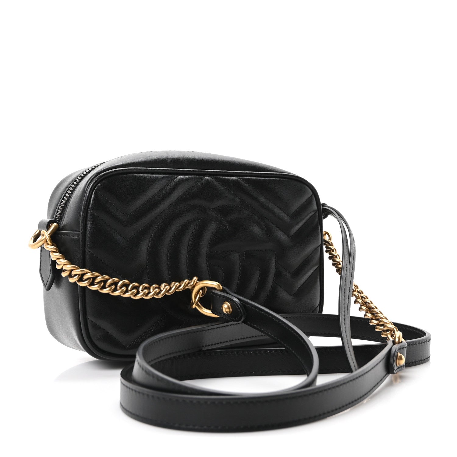 Gucci Calfskin Matelasse Mini GG Marmont Chain Shoulder Bag Black 3 of 11