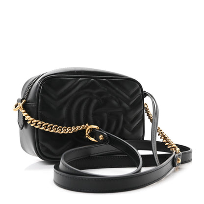 Gucci Calfskin Matelasse Mini GG Marmont Chain Shoulder Bag Black 3 of 11