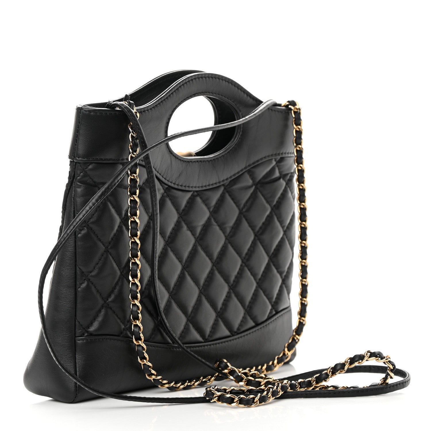 Chanel Shiny Crumpled Calfskin Quilted Mini 31 Shopping Bag Black 3 of 11