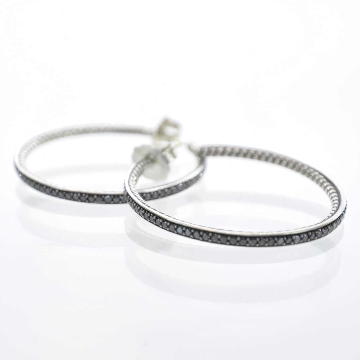 Sterling Silver Black Diamond Graphite Ice Hoop Earrings