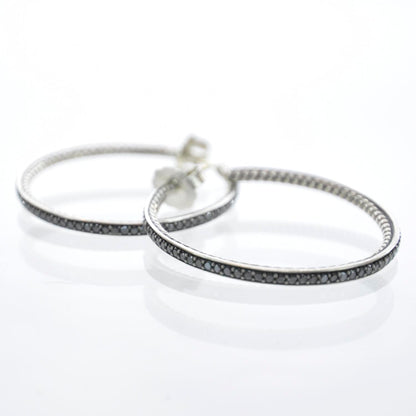 David Yurman Sterling Silver Black Diamond Graphite Ice Hoop Earrings 1 of 3