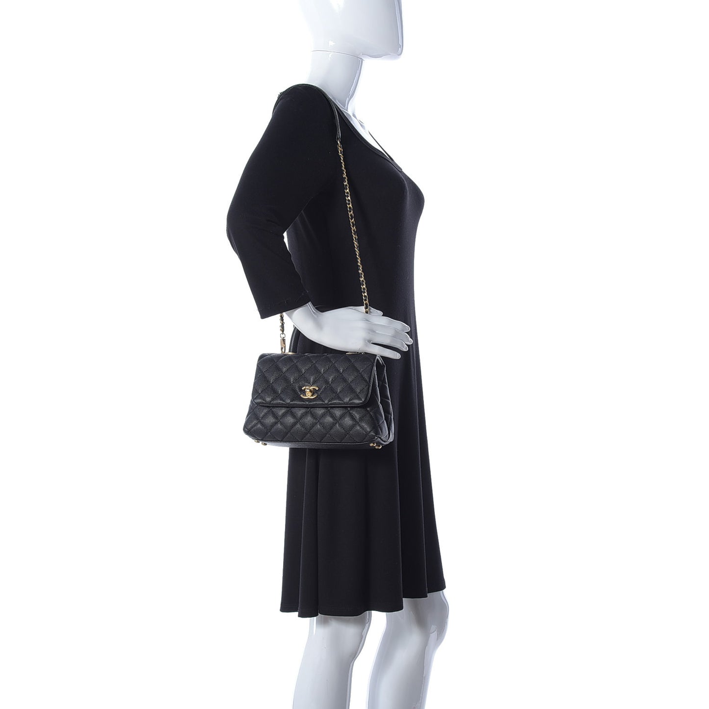Caviar Quilted Mini Coco Handle Flap Black