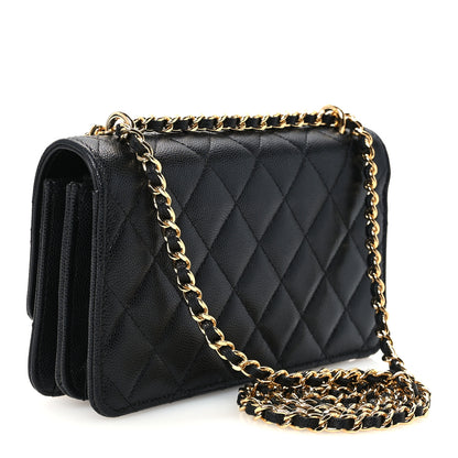 Chanel Shiny Caviar Quilted Flap Charm Wallet On Chain WOC Black 3 of 12