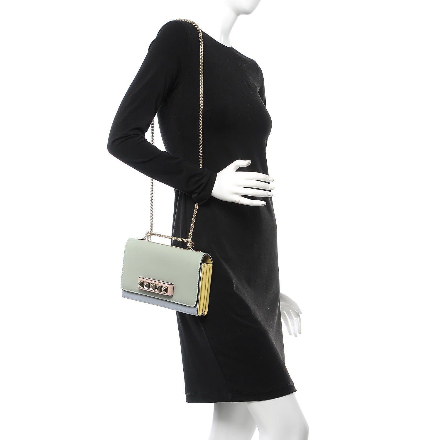 Valentino Garavani Calfskin Watercolor Va Va Voom Shoulder Bag Rose Green Yellow Sky 2 of 7