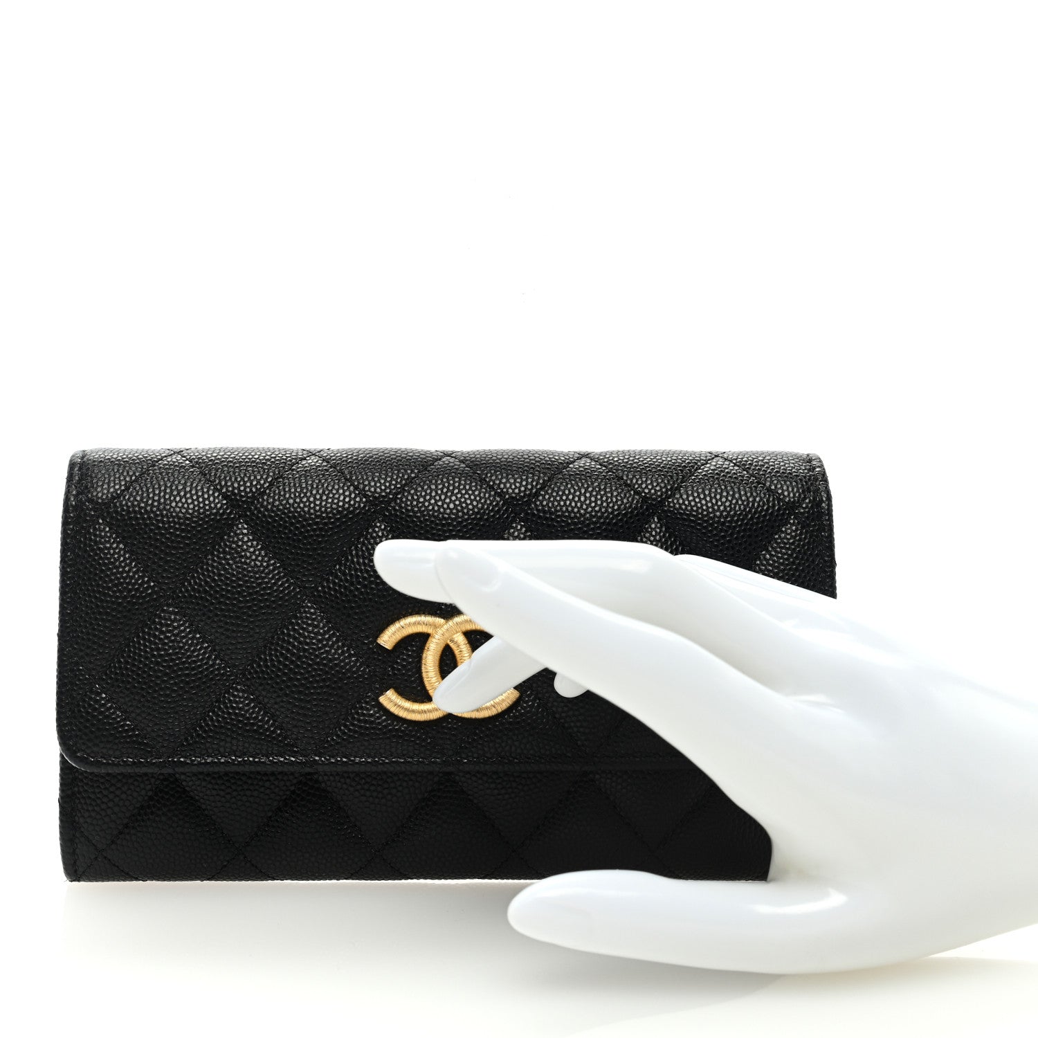 Chanel Caviar Quilted Textured CC Flap Wallet Black 2 of 7