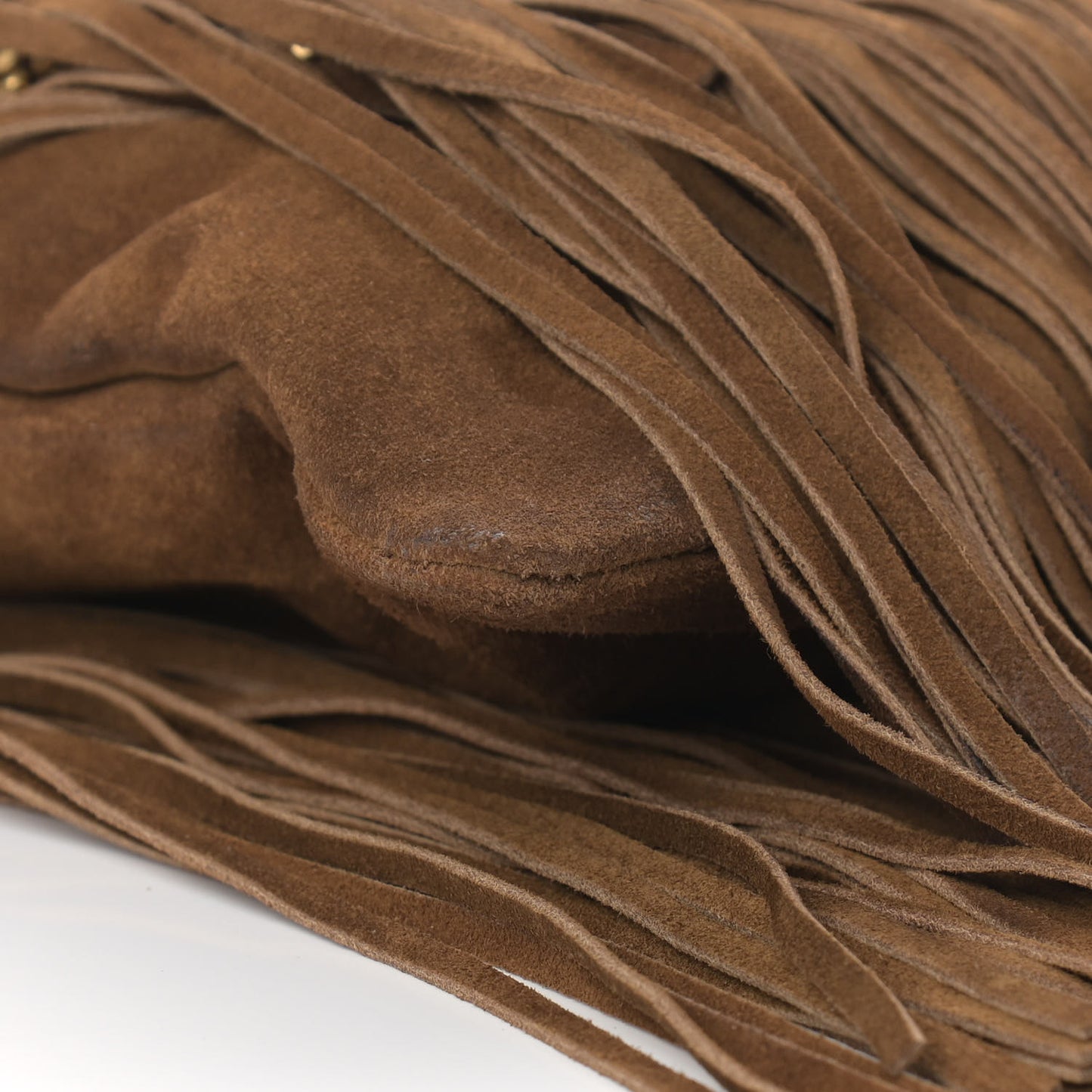 Suede Calfskin Small Grace Fringed Hobo Bag Light Ocre