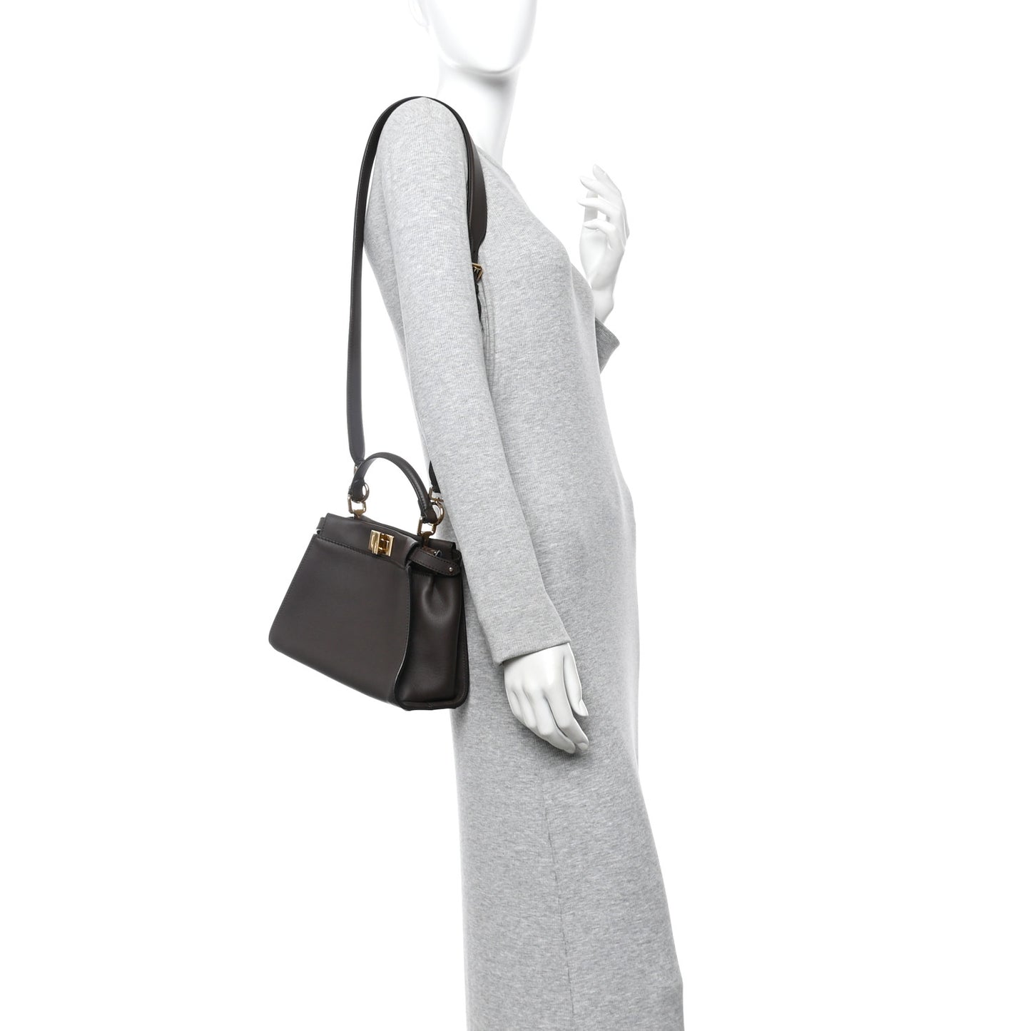 Vitello Seta Suede FF Mini Peekaboo Iconic Satchel Chocolate Sigaro Marrone