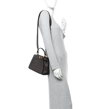 Fendi Vitello Seta Suede FF Mini Peekaboo Iconic Satchel Chocolate Sigaro Marrone 2 of 11