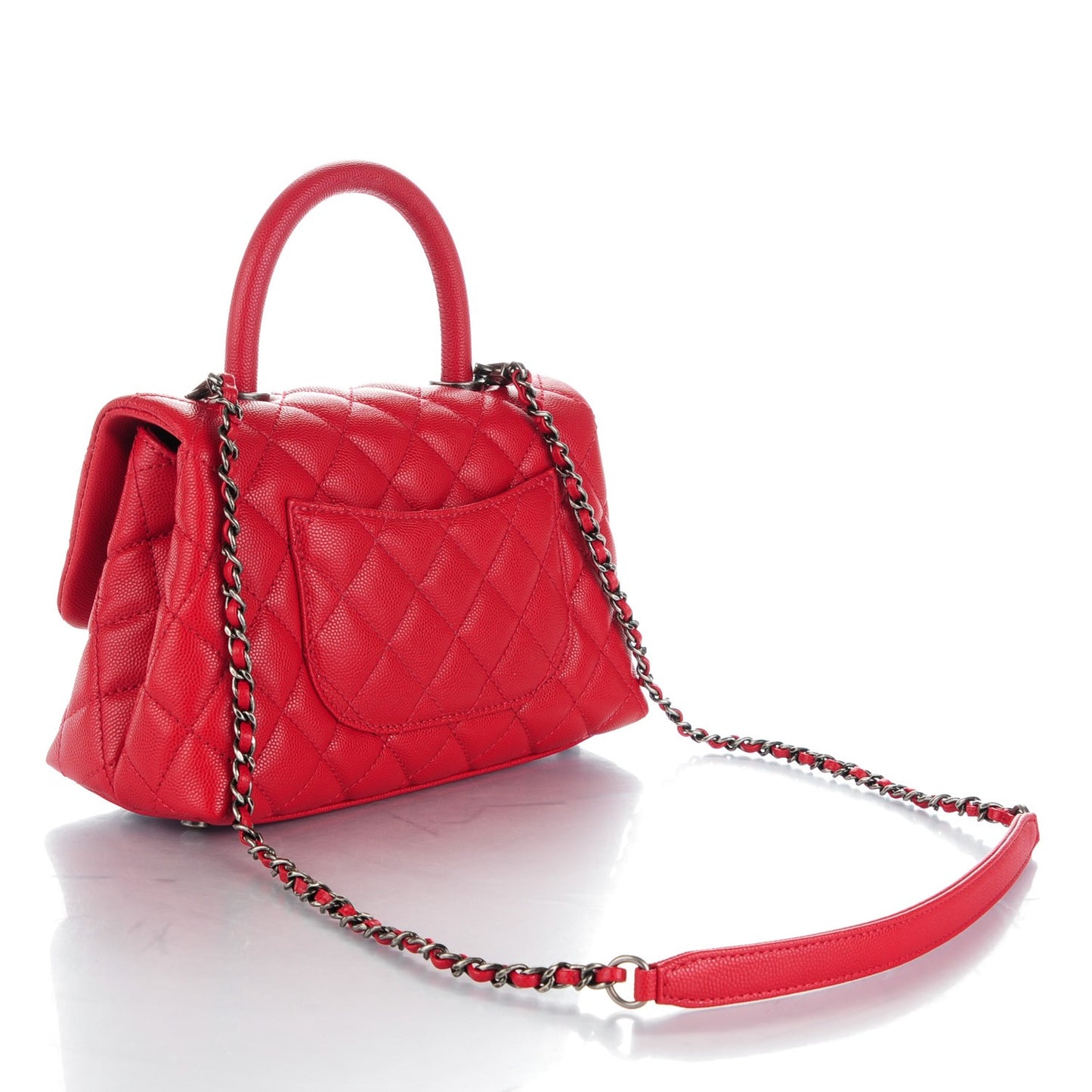 Caviar Quilted Mini Coco Handle Flap Red