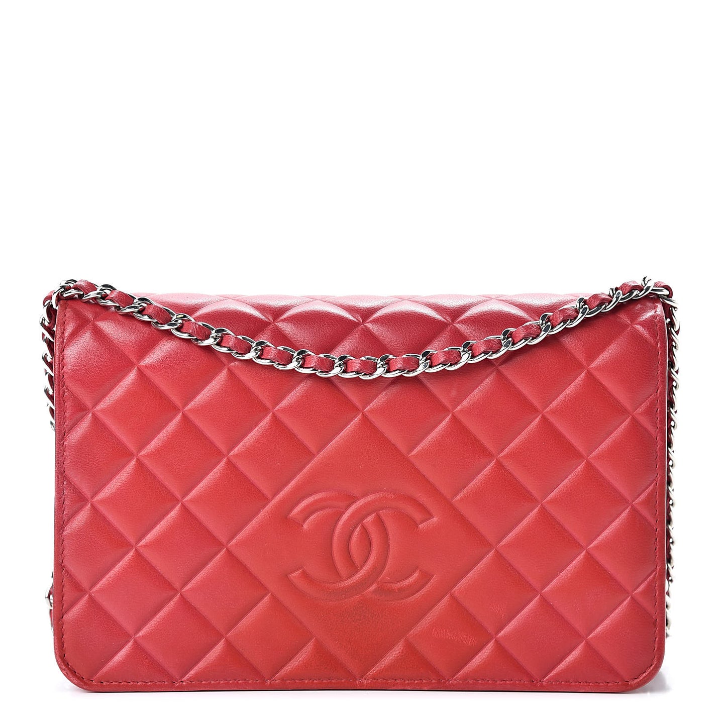 Goatskin Quilted Diamond CC Wallet On Chain WOC Red