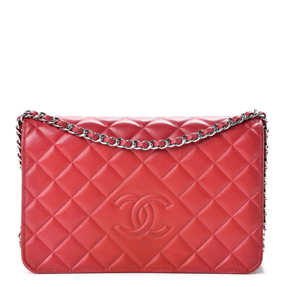 Chanel Goatskin Quilted Diamond CC Wallet On Chain WOC Red 1 of 16