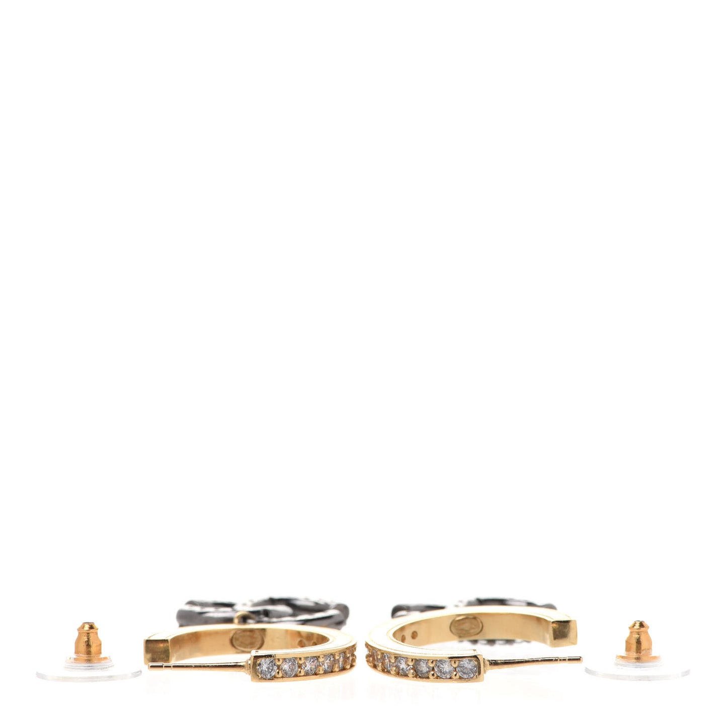 Crystal Lock Symbols CC Hoop Drop Earrings Gold Ruthenium