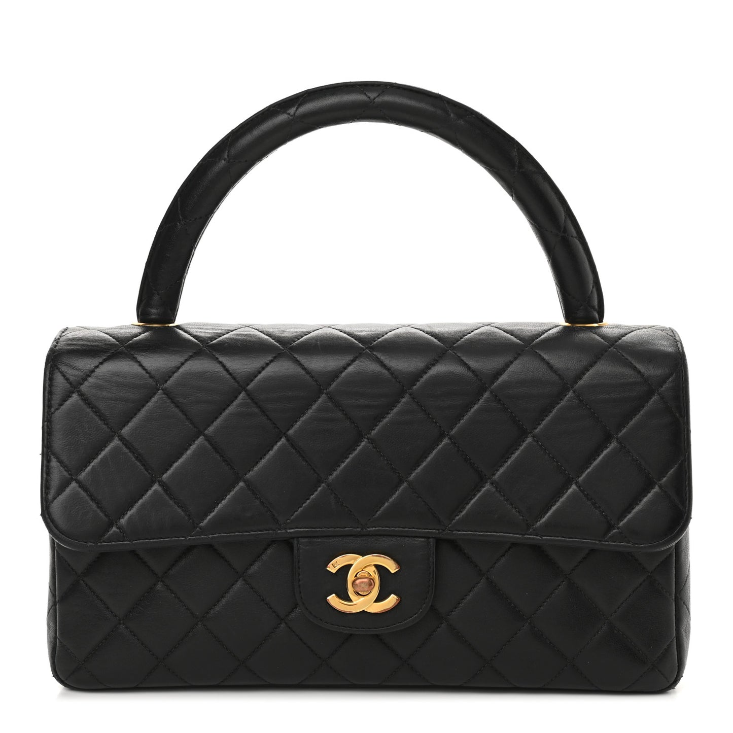 Lambskin Quilted Medium Rectangular Kelly Flap Bag Black