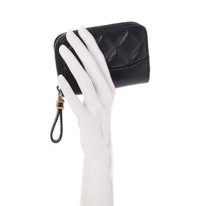 Chanel Aged Calfskin Quilted Gabrielle Zip Around Coin Purse Wallet Black 2 of 8
