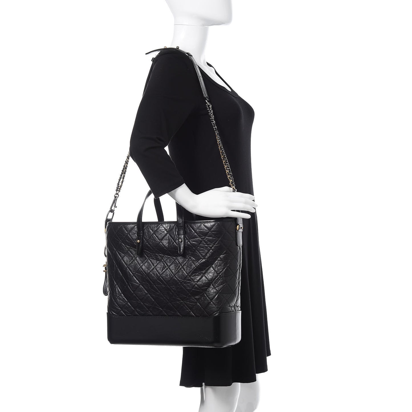 Aged Calfskin Quilted Large Gabrielle Shopping Tote Black