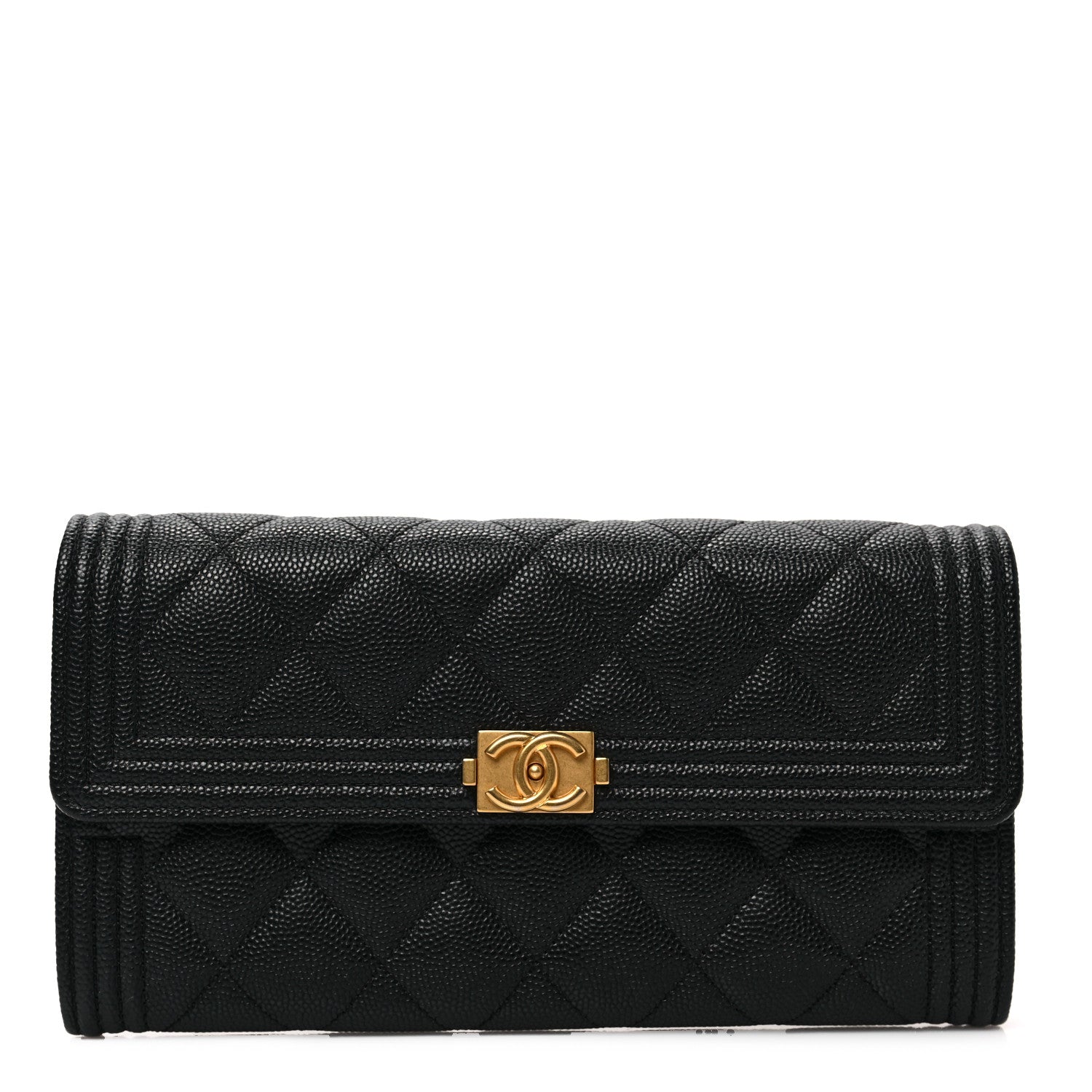 Chanel Caviar Quilted Large Boy Gusset Flap Wallet Black 1 of 7