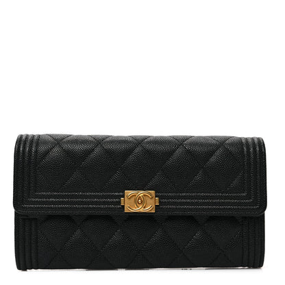 Chanel Caviar Quilted Large Boy Gusset Flap Wallet Black 1 of 7