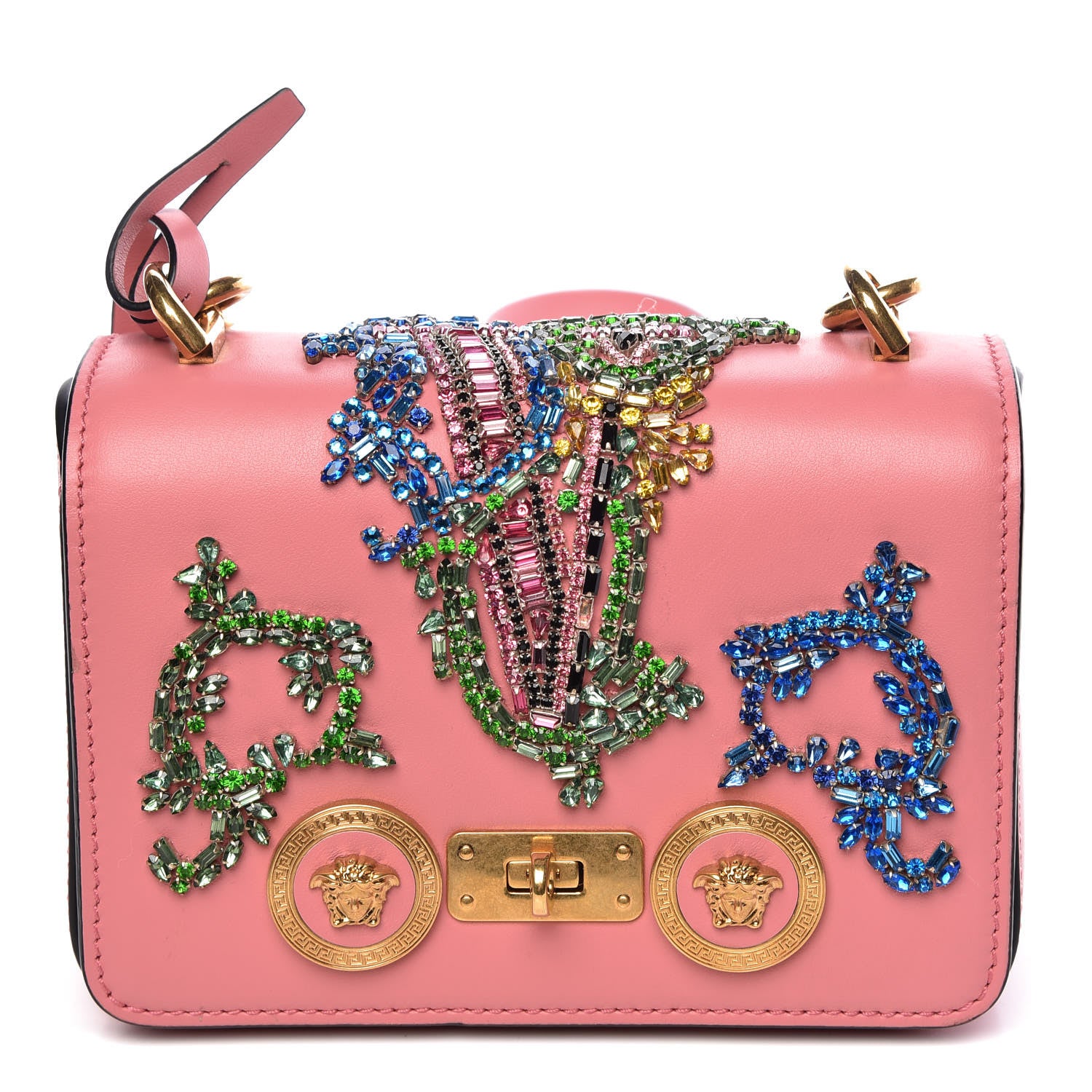 Versace Calfskin Embellished Icon Small Crossbody Bag Pink 10 of 10