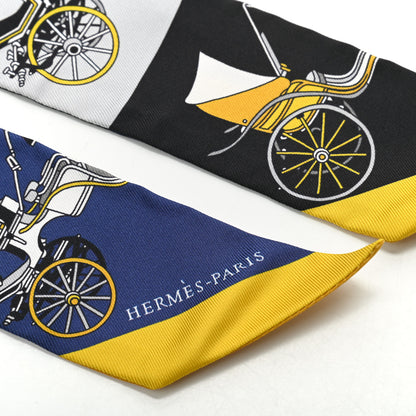 Hermes Silk Les Voitures Exquises Twilly Marine Gris Gold 3 of 4