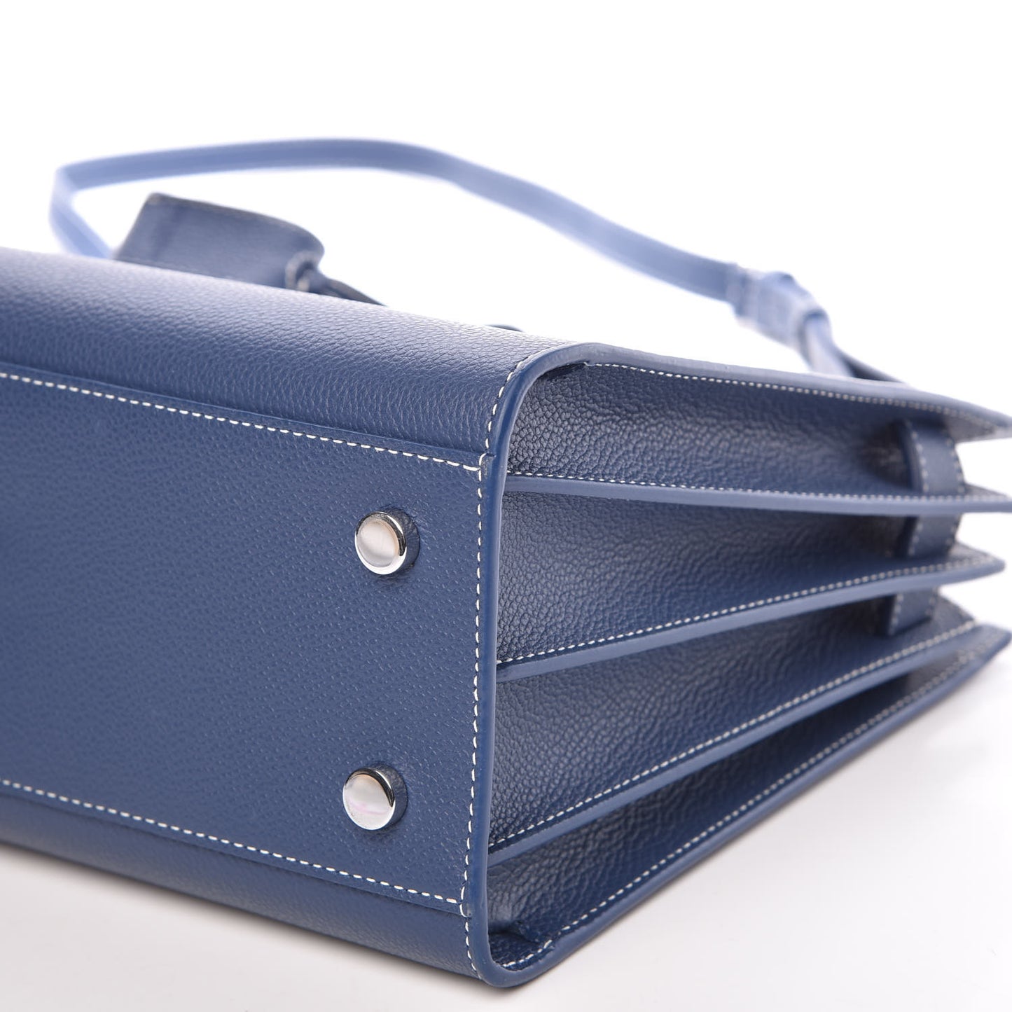 Grained Calfskin Topstitch Baby Sac De Jour Denim