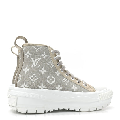 Louis Vuitton Denim Monogram Squad Sneaker Boots 37.5 Beige 5 of 10