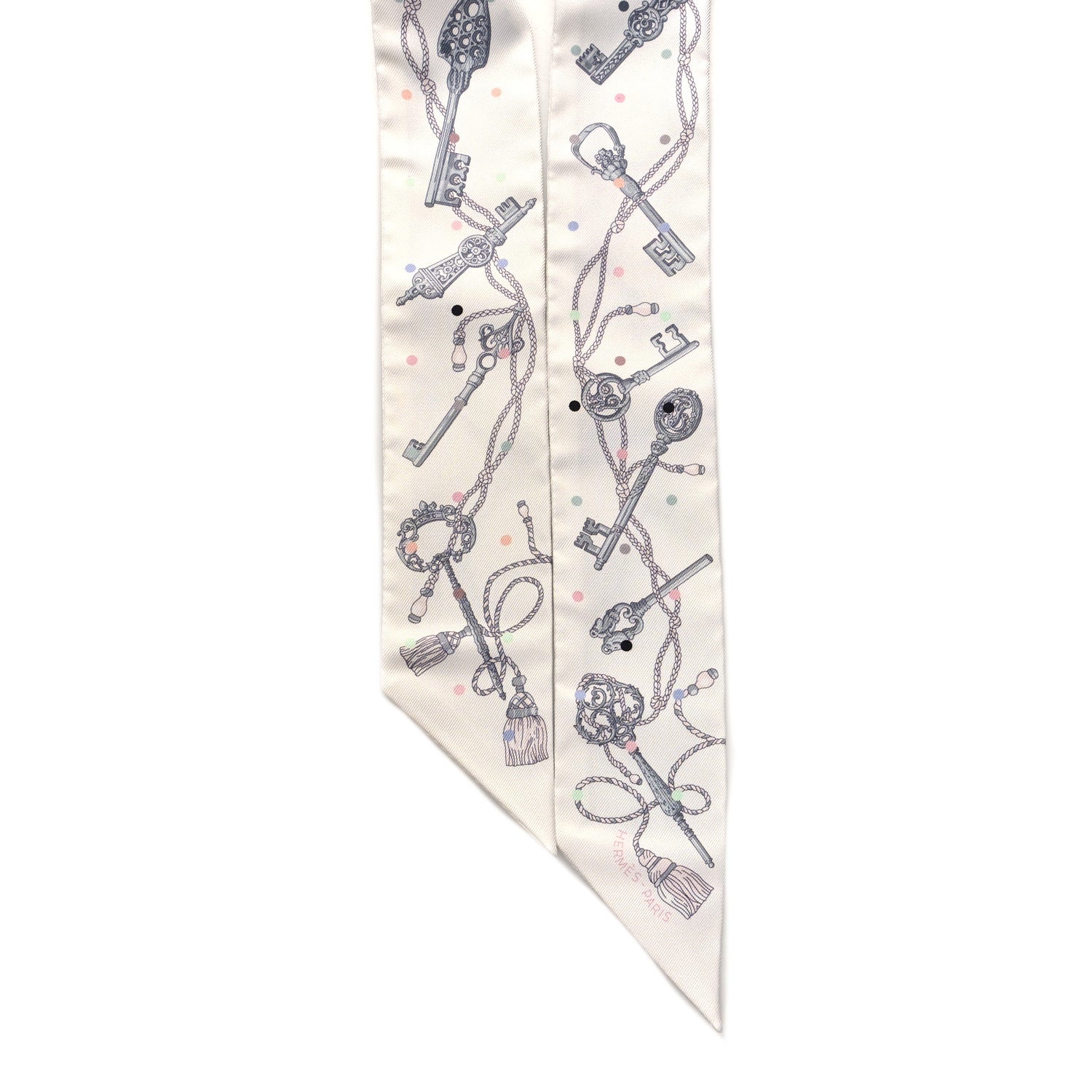 Hermes Silk Les Cles A Pois Twilly White Gris Acier 2 of 4