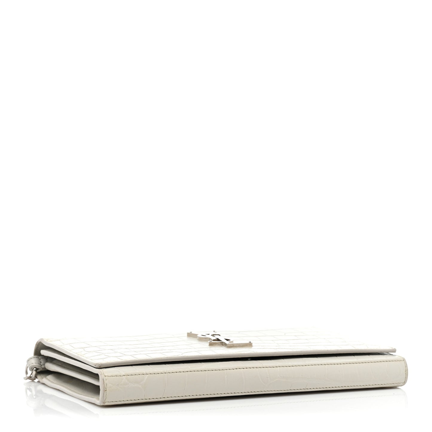 Calfskin Crocodile Embossed Monogram Chain Wallet Blanc Vintage