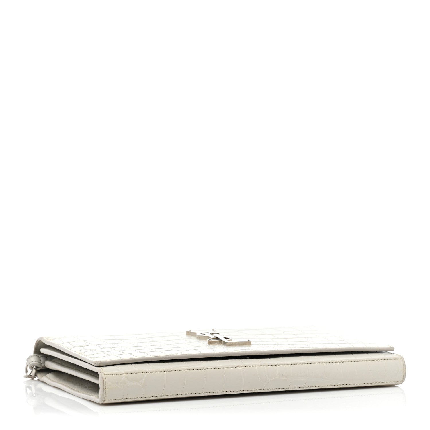 Saint Laurent Calfskin Crocodile Embossed Monogram Chain Wallet Blanc Vintage 4 of 16