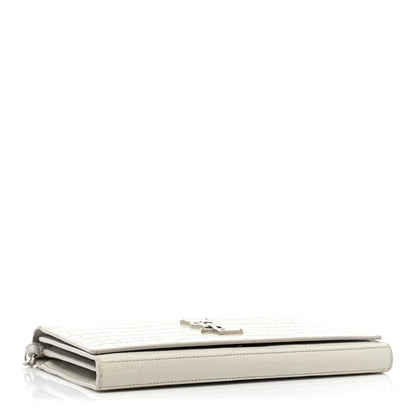 Saint Laurent Calfskin Crocodile Embossed Monogram Chain Wallet Blanc Vintage 4 of 16