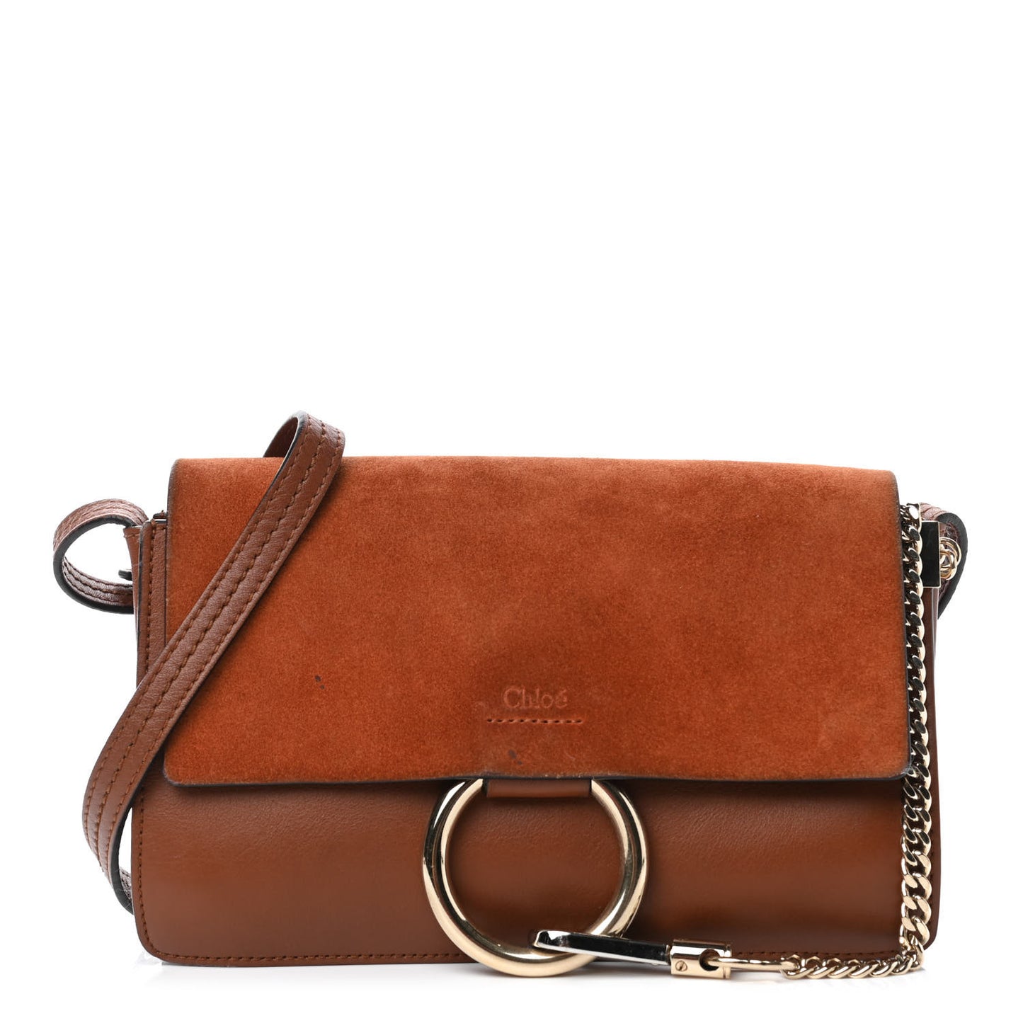 Suede Calfskin Small Faye Shoulder Bag Tobacco