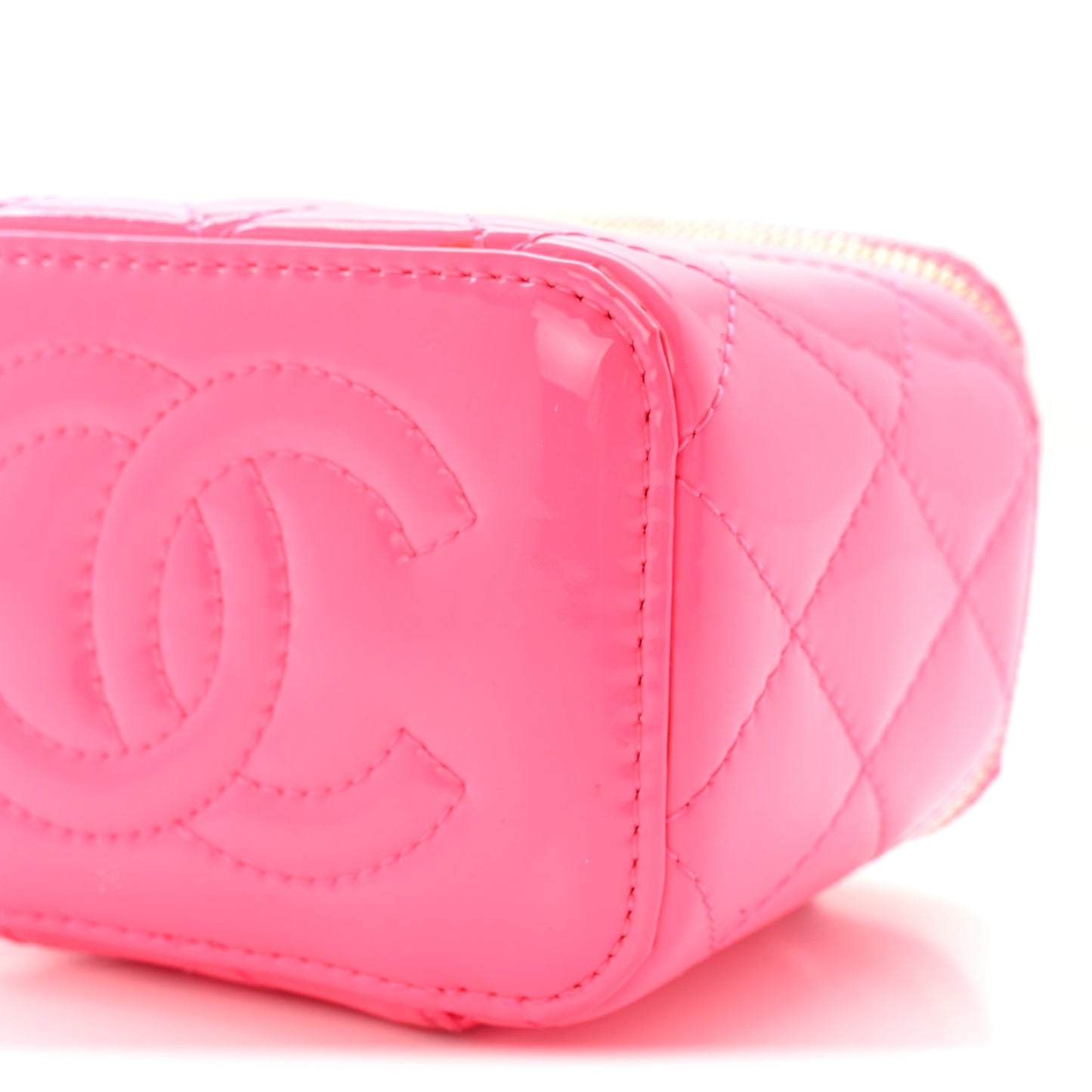 Patent Quilted Pearl Crush Mini Vanity Case With Chain Neon Pink