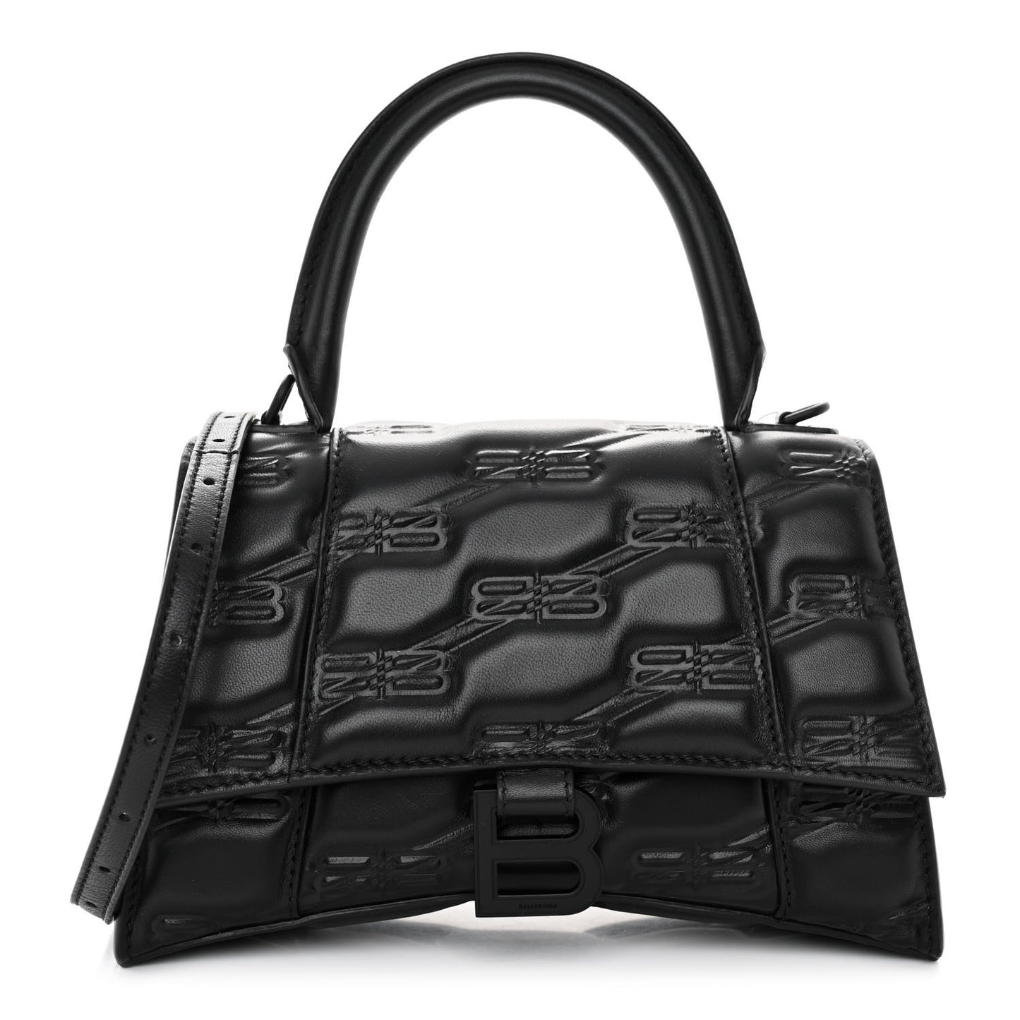 Nappa BB Monogram Embossed Small Hourglass Top Handle Bag Black