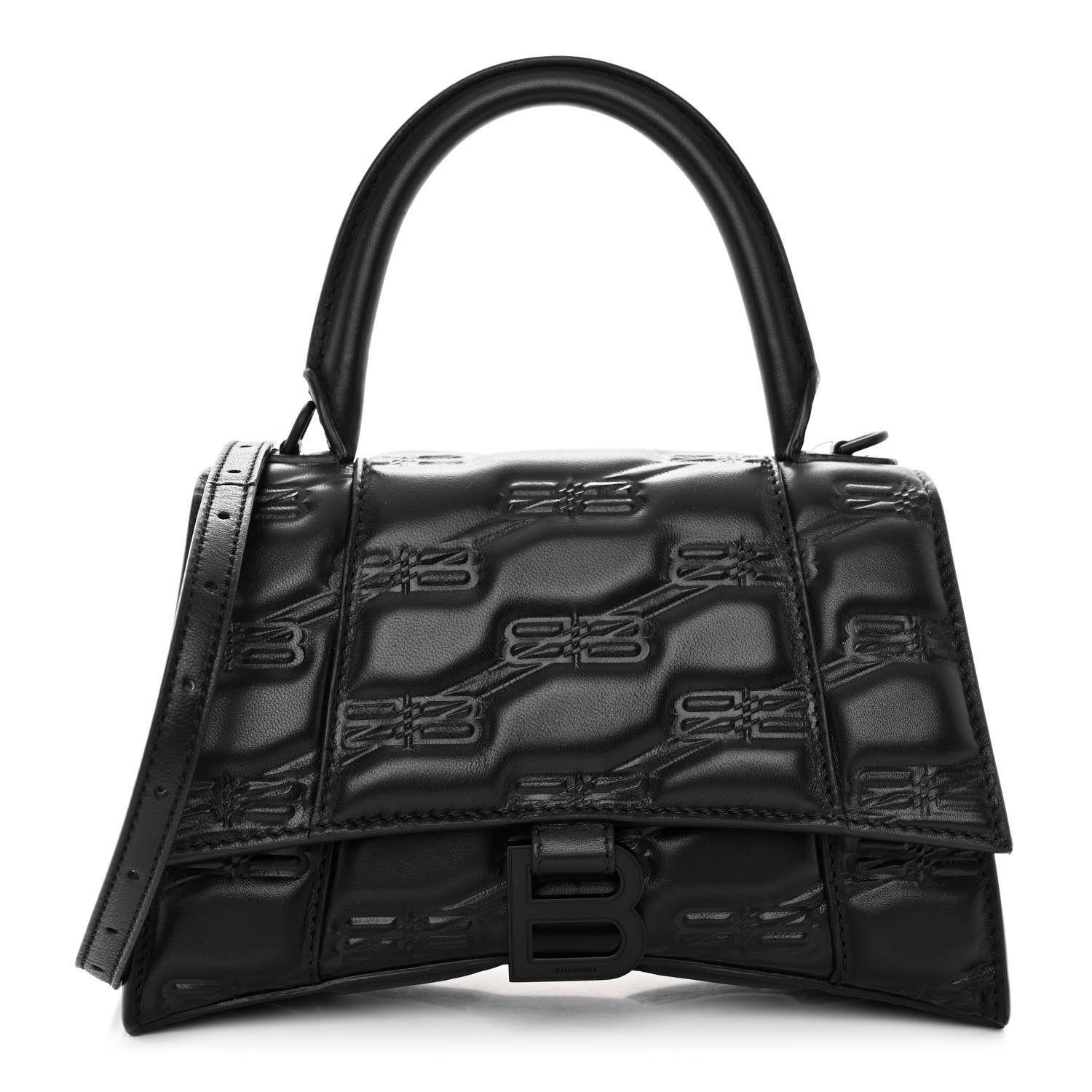 Balenciaga Nappa BB Monogram Embossed Small Hourglass Top Handle Bag Black 1 of 9